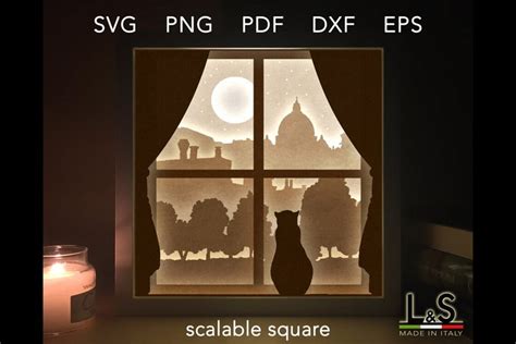 3D Cat Shadow Box svg File | Layered Light Box Template