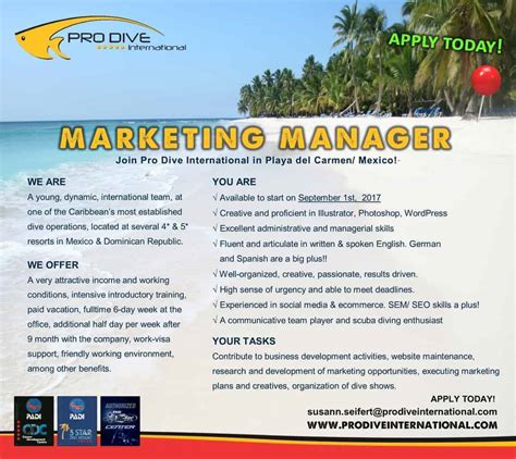 Advertise your music business jobs right here and in the cmu daily. Job Advert Marketing Manager | Scuba Diver Mag