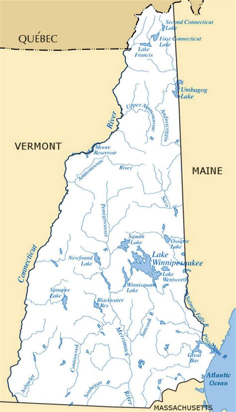 New Hampshire Rivers And Lakes Map From Netstatecom
