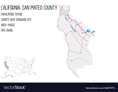 Large And Detailed Map Of San Mateo County Vector Image