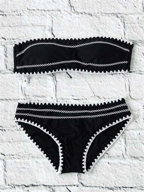 Crochet Trim Bandeau Bikini Set Bandeau Bikini Set Bikinis Strapless Swimsuit