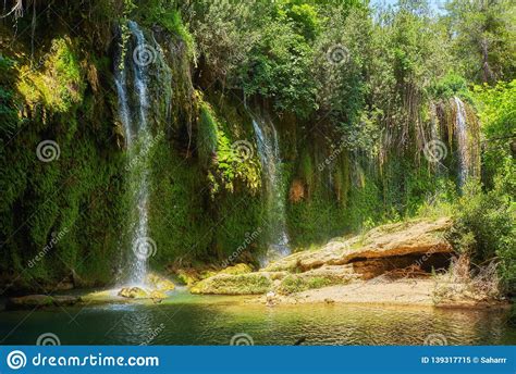 Jungle Beautiful Waterfall Mountain River Stream Landscape Waterfall Front Of The Cave Green