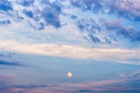 Late Evening Sky With Full Moon And Purple Clouds Stock Image Image