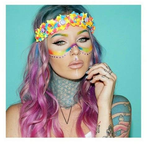 Pin By Brittaney Allen On Girls Doing Makeup Pride Makeup Hippie Makeup Festival Makeup