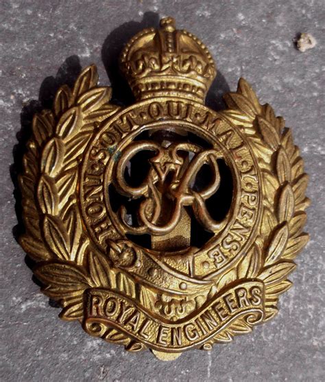 British Army Royal Engineers King George Brass Gvir Cap Badge Ww2