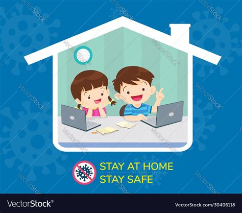 Stay at home, home education concept. Stay home stay safe for children Royalty Free Vector Image