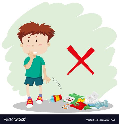 A Boy Throwing Garbage On Street Royalty Free Vector Image