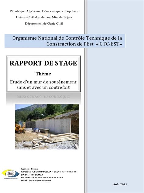Rapport De Stage Pdf Ingénierie Civile Génie Du Bâtiment
