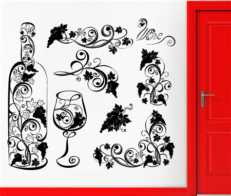 Wall Stickers Vinyl Decal Wine Bottle Glases Vine For Kitchen