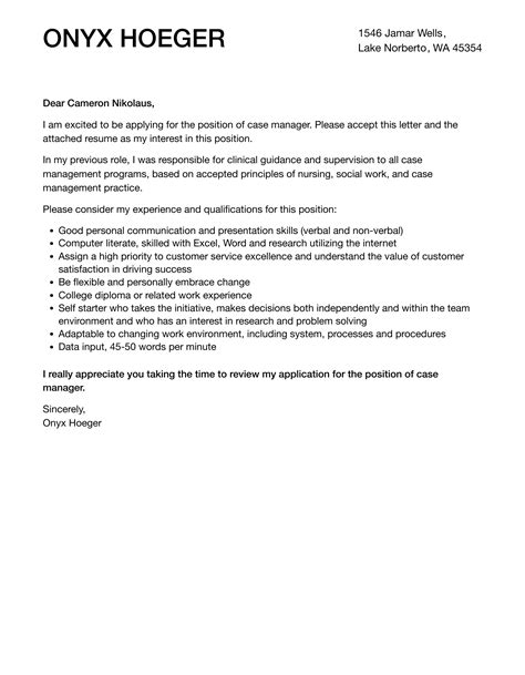 Case Manager Cover Letter Velvet Jobs