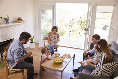 Two Families Getting Together At Home Stock Photo Image Of Alcohol