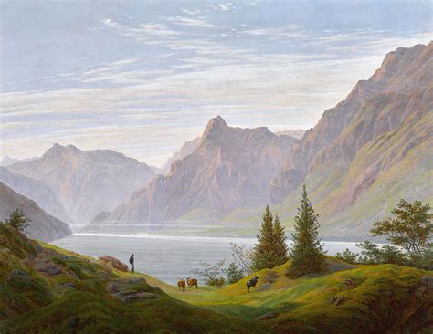 Caspar David Friedrich Painting Landscape With Mountain Lake Morning
