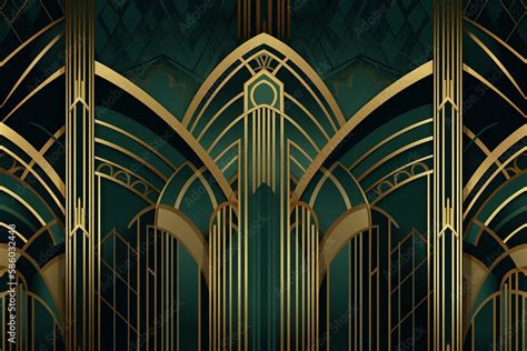 Abstract Architecture Background In Art Deco Style Golden Lines On A