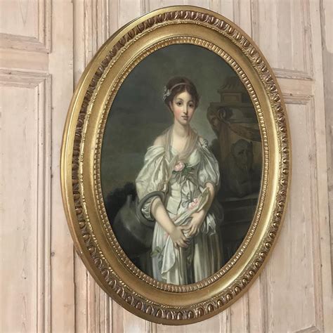 Mid 19th Century Large Framed Oval Oil Portrait On Canvas For Sale At