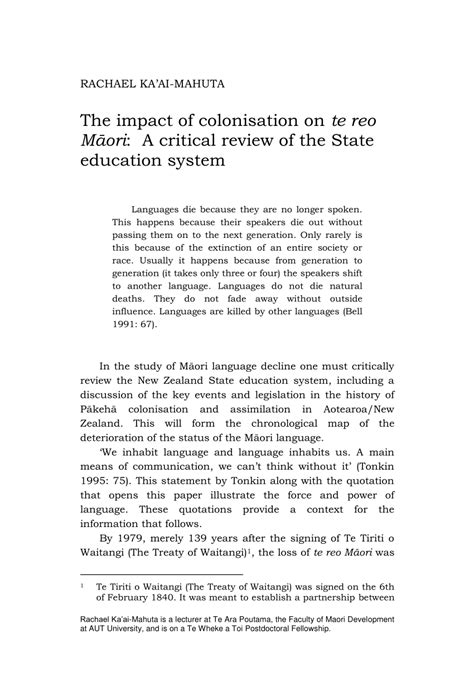 Pdf The Impact Of Colonisation On Te Reo Māori A Critical Review Of
