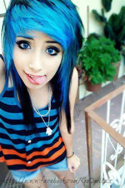 A popular scene look is dyeing an entire section of your hair a different color than the rest of it; #blue & #black #hair | Hair Color | Pinterest | Bold ...