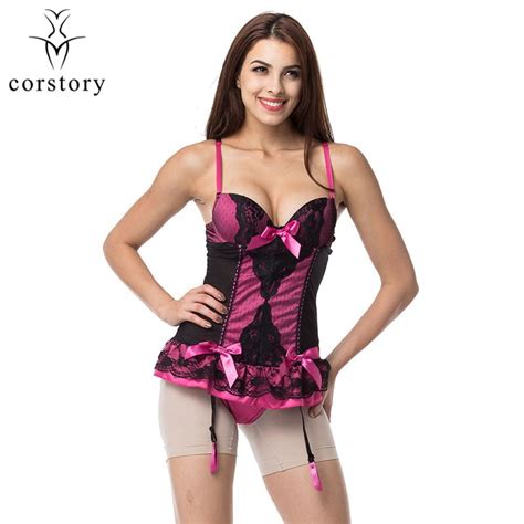 Corstory Pink Satin Floral Lace Mesh Bustier Women Push Up Slimming
