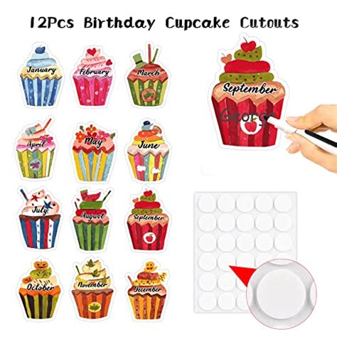 Flyab 12pcs Birthday Cutouts For Classroom Decoration Birthday Cupcake