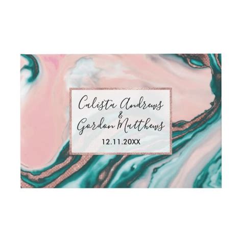 Rose Gold Glitter Pink Teal Swirly Painted Marble Guest Book Guest