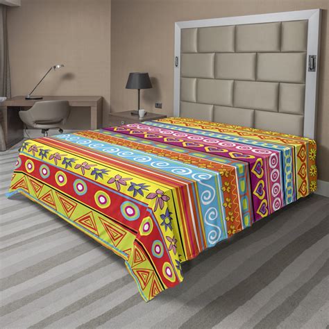 Colorful Flat Sheet Horizontal Striped Pattern With Heart Circles