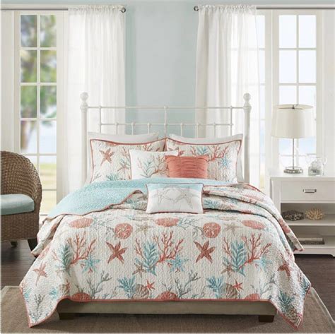 Luxury vintage peach king size set duvet quilt cover flat sheet and pillowcases. Amazon.com: 6 Piece Multi Coastal Themed Coverlet King Set ...
