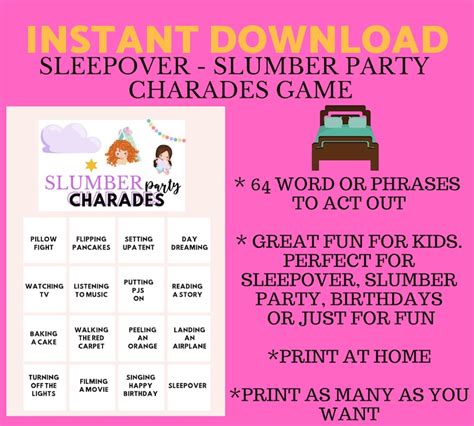 Sleepover Game Slumber Party Game Girls Party Game Birthday Etsy