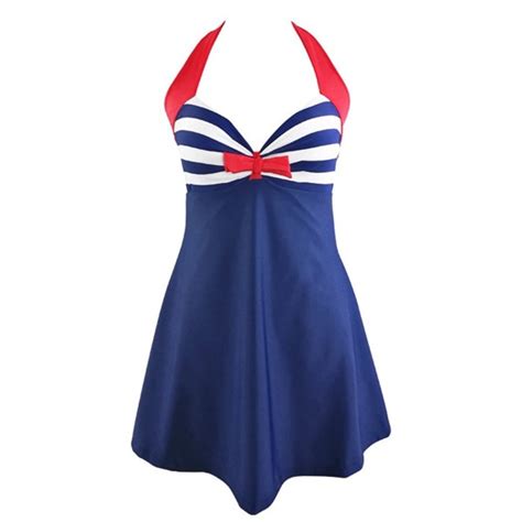 One Piece Swimsuit Vintage Sailor Pin Up Stripe Cover Up Swimwear