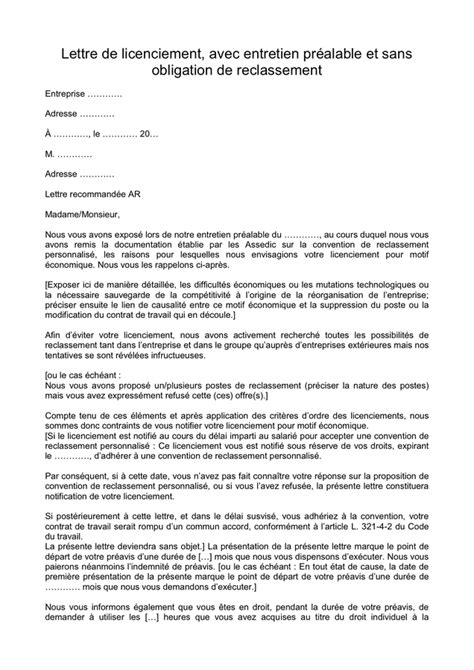Exemple De Lettre De Licenciement DOC PDF Page 1 Sur 2