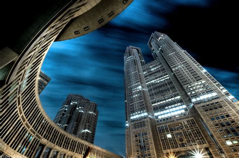 wallpaper japan city cityscape night architecture building reflection sky clouds