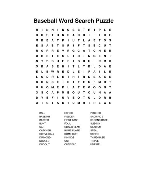 Baseball Word Searches Activity Shelter