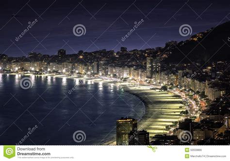 Copacabana Beach At Night In Rio De Janeiro Stock Photo Image Of
