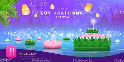 Festival Loy Krathong Thailand Bahan Daun Pisang Dan Desain Teratai