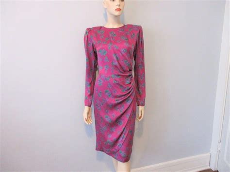 Emanuel Ungaro Silk Sheath Dress Vintage 1980s Purple Floral Wiggle