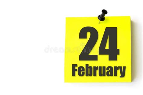 February 24th Day 24 Of Month Calendar Date Yellow Sheet Of The