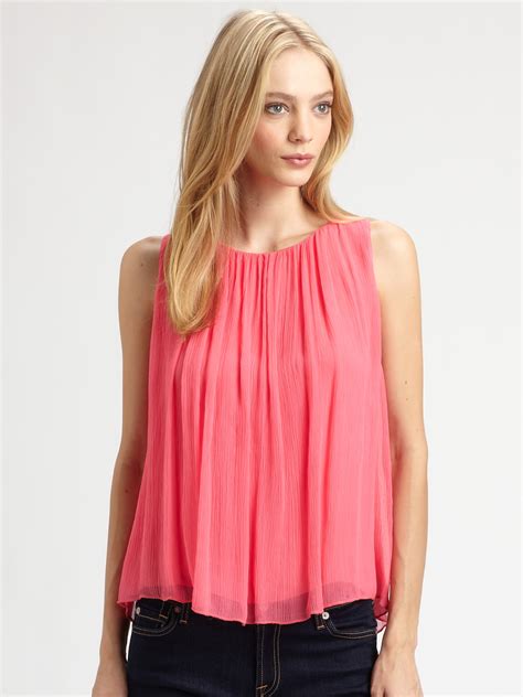 Alice Olivia Gathered Silk Top In Pink Lyst