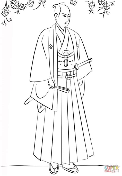 Japanese Samurai in Hakama coloring page | Free Printable Coloring Pages