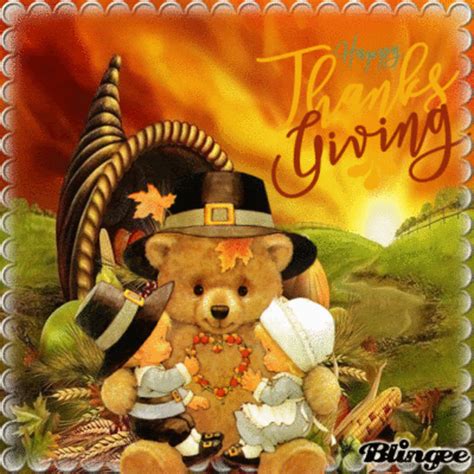 A Thanksgiving Card With A Teddy Bear Wearing A Pilgrims Hat And