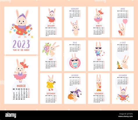 Calendario Anual De Pared Mensual Para 2023 Con Mascota Año Lindo