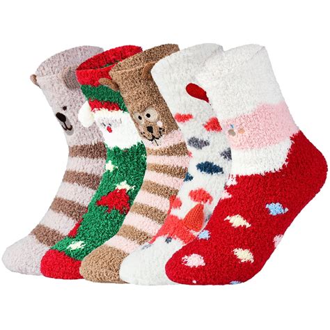 Vbiger 5 Pack Women Christmas Socks Winter Warm Cozy Socks For Women Fuzzy With Cute Cartoon