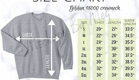Gildan 1800 Crewneck Sweatshirt Size Chart Gildan Heavy - Etsy