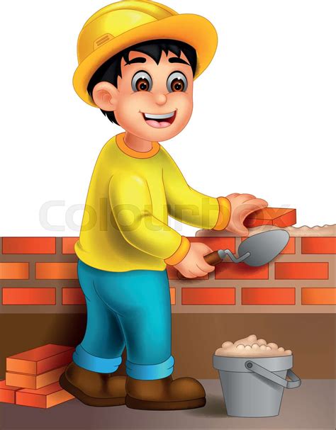 Funny Builder Cartoon Standing In Action With Laughing Stock Vector