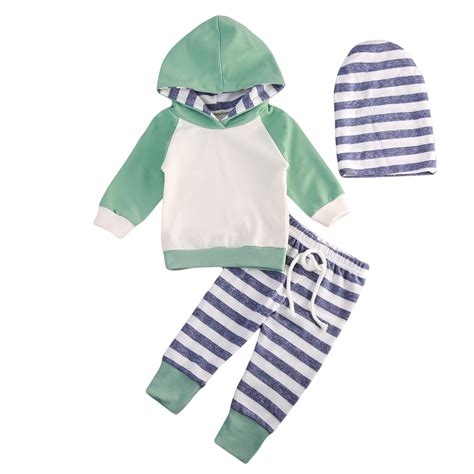 Autumn Cute Tracksuit Infant Toddler Baby Boy Girl Clothes Striped Pink Green Hooded Sweatshirt ...