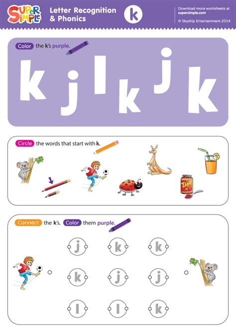 Letter Recognition And Phonics Worksheet K Lowercase Super Simple