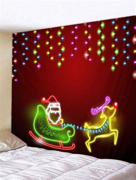 Christmas Lights Santa Claus Tapestry Wall Art Decor Cheap Wall