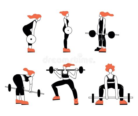 Vector Illustration With Women Lifting A Barbell Flat Cartoon