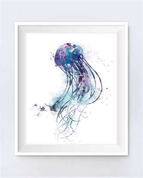Jellyfish Print Watercolor Sea Life Decal Mural Fish Ocean Sea Etsy