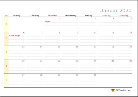 Kostenlose Kalendervorlagen 2020 Für Word Und Excel Office