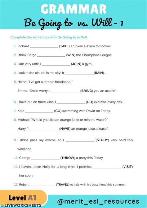 Be Going To Vs Will 1 Interactive Worksheet English Writing