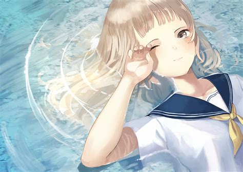 Wallpaper Anime Girl School Uniform Water Free Pictures On Fonwall