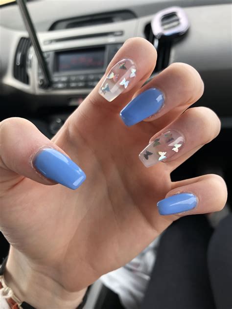 Blue Butterflies Butterfly Nail Blue Nails Purple Acrylic Nails